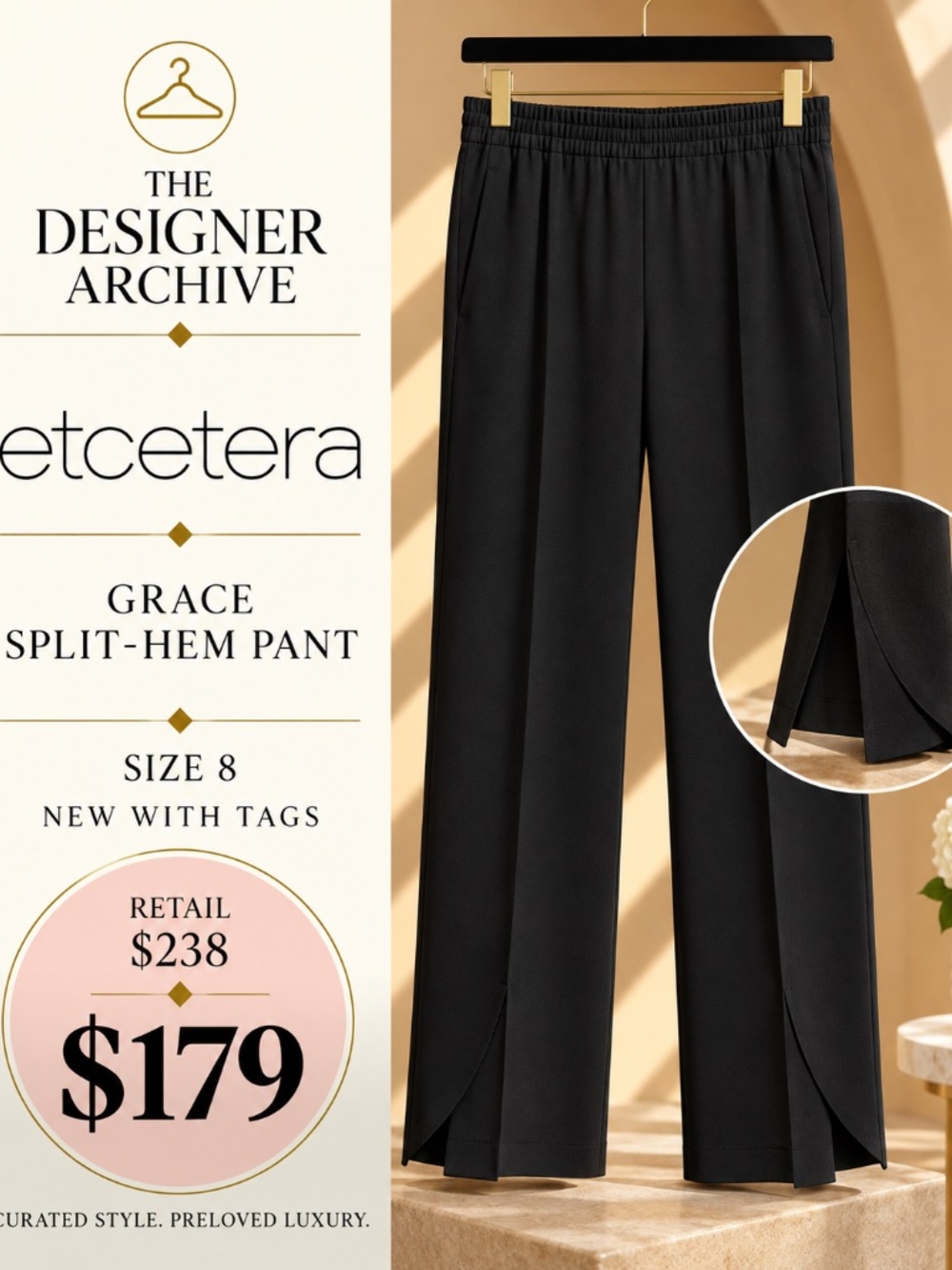 Etcetera Grace Split Hem Wide Leg Pants Black NWT Size 8